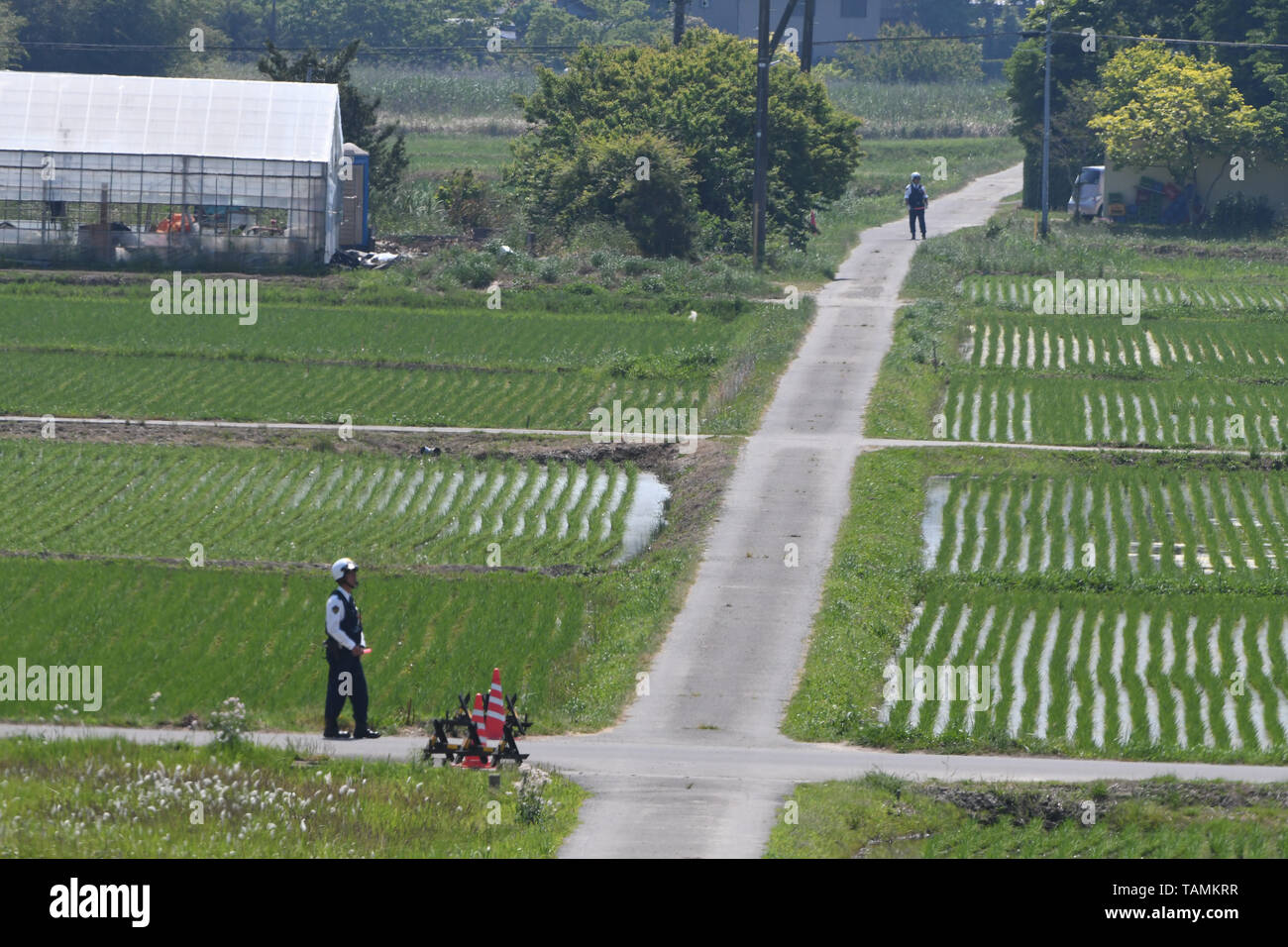 Tokio, Japan. 26 Mai, 2019. Polizei gard alle croas Straßen um Mobara Country Club in der Präfektur Chiba, Japan. US-Präsident Donald Trump und der japanische Ministerpräsident Shinzo Abe spielen an der Verein am 26. Mai 2019. Foto am Sonntag, 26. Mai 2019 getroffen. Foto: Ramiro Agustin Vargas Tabares Credit: Ramiro Agustin Vargas Tabares/ZUMA Draht/Alamy leben Nachrichten Stockfoto