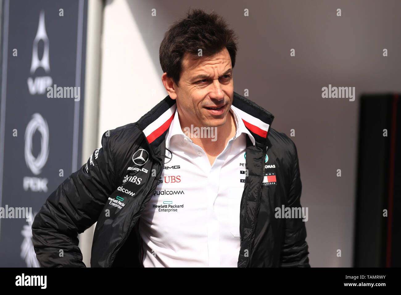 25. Mai 2019, Monte Carlo, Monaco; F1 Grand Prix von Monte Carlo, Qualifizierung Tag; Toto Wolff, Geschäftsführer und Leiter der Mercedes Benz Motorsport Stockfoto