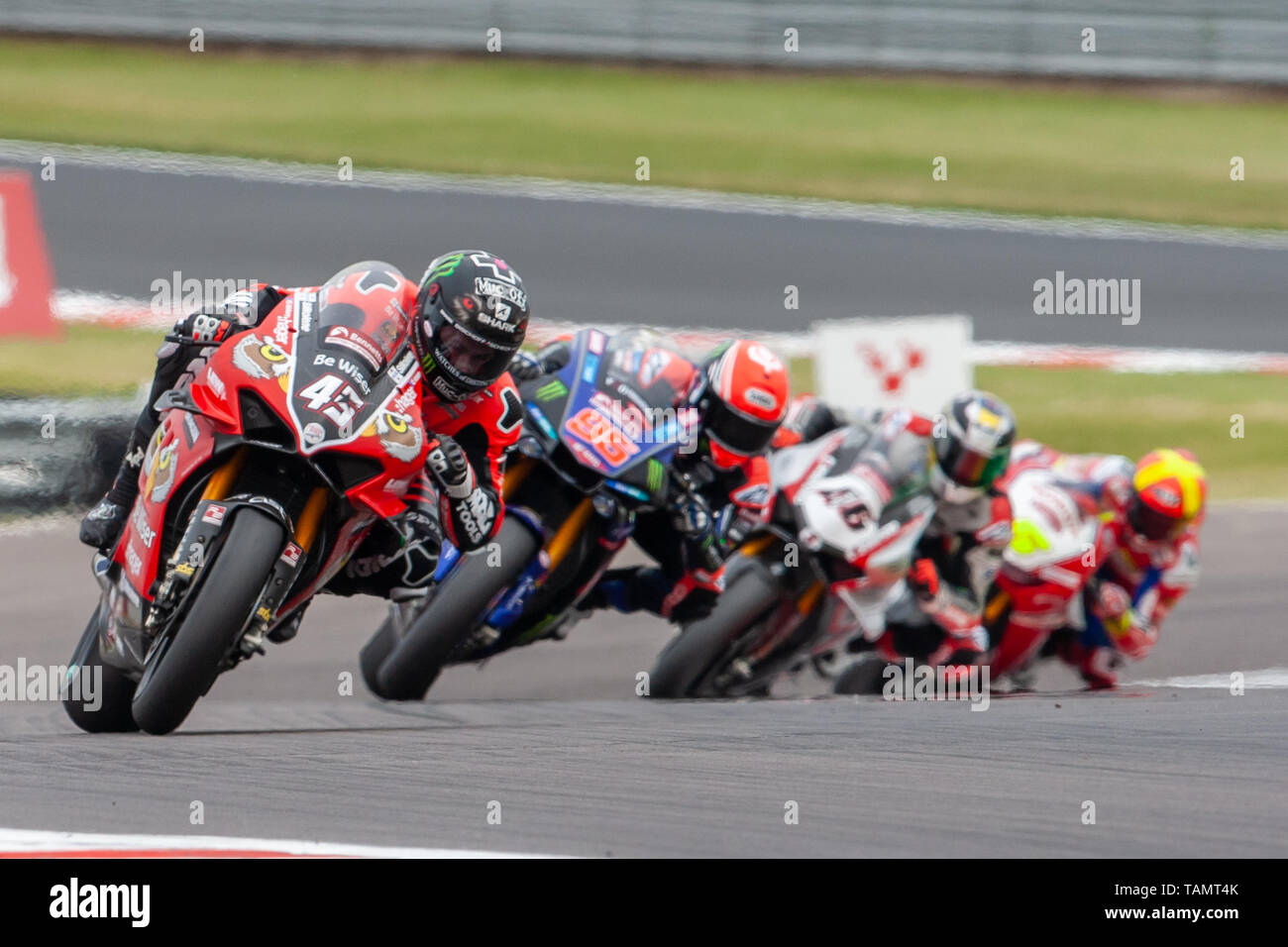 25. Mai 2019, Castle Donington, Leicestershire, England; Bennetts British Superbike Championship; Scott Redding reiten sein werden klüger Ducati das Rennen führt Stockfoto