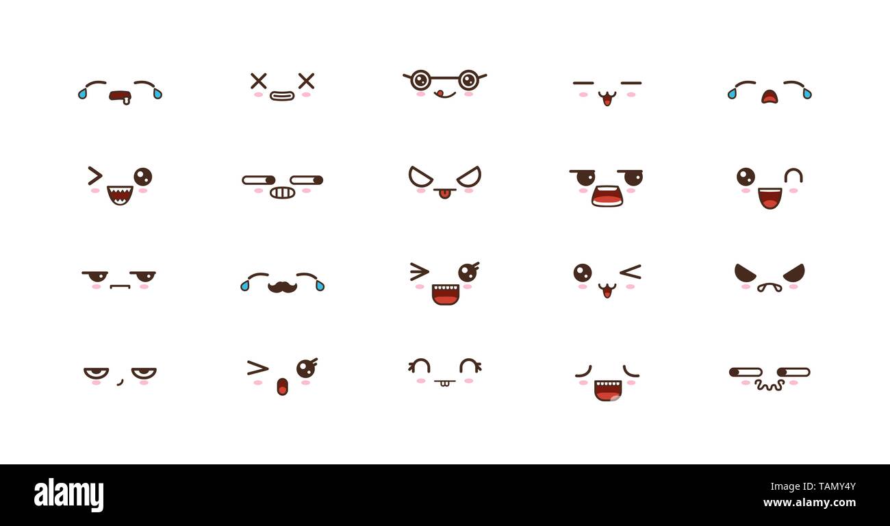 Kawaii Gesichter Ausdrücke niedlichen Lächeln Emoticons. Japanische emoji Stock Vektor