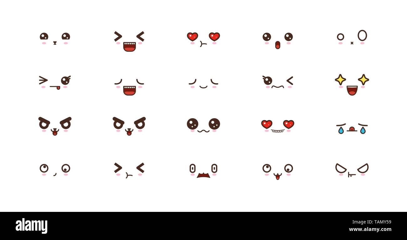 Kawaii Gesichter Ausdrücke niedlichen Lächeln Emoticons. Japanische emoji Stock Vektor