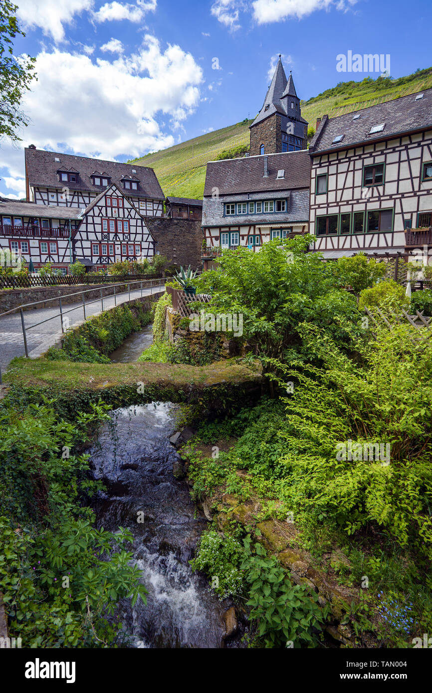 Der Malerwinkel, idyllische Nachbarschaft an einem Strom, Bacharach, Unesco Welterbe Oberes Mittelrheintal, Rheinland-Pfalz, Deutschland Stockfoto