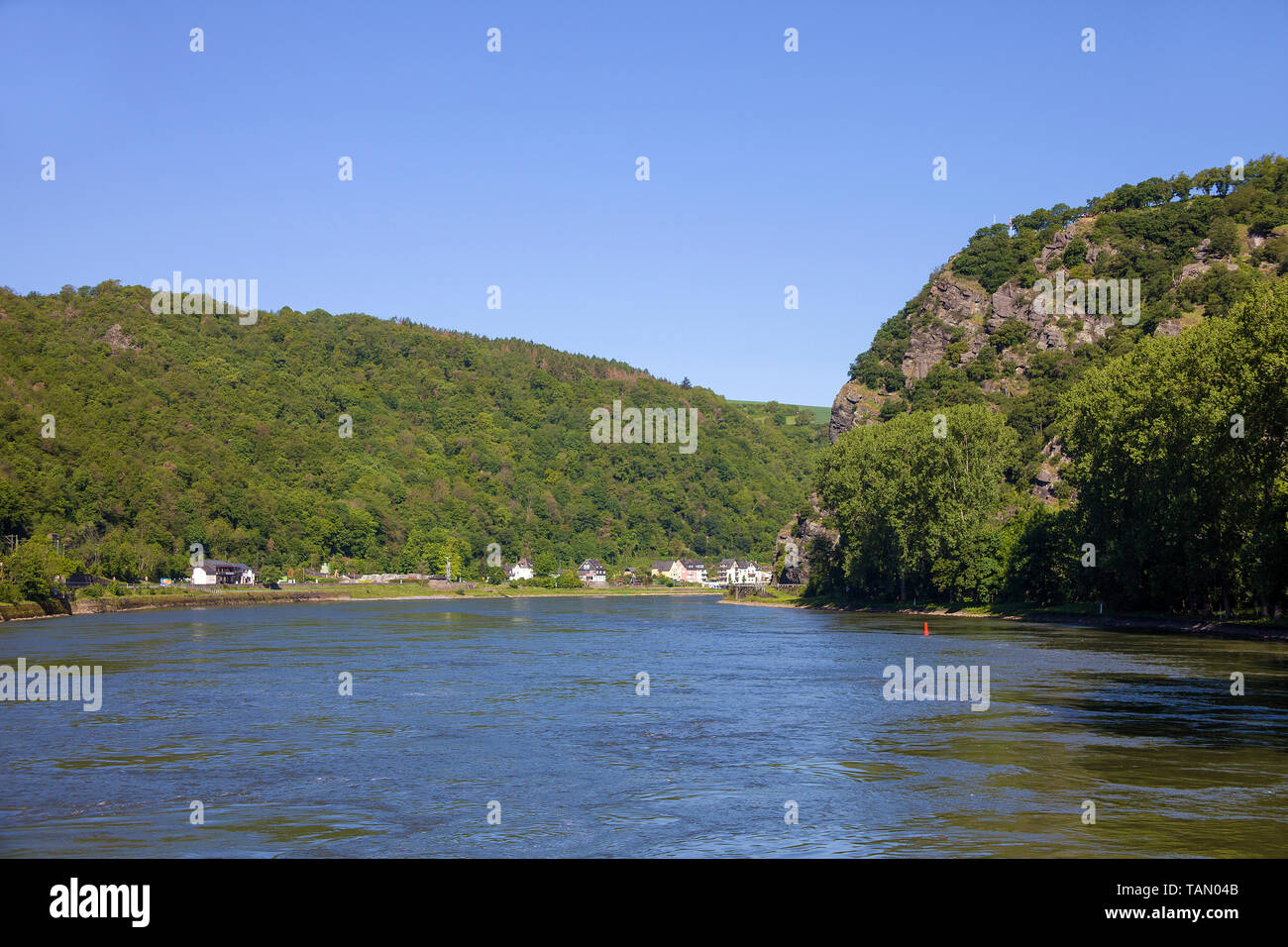 Loreley am rechten Ufer des Rheins, St. Goarshausen, Unesco Welterbe Oberes Mittelrheintal, Rheinland-Pfalz, Deutschland Stockfoto