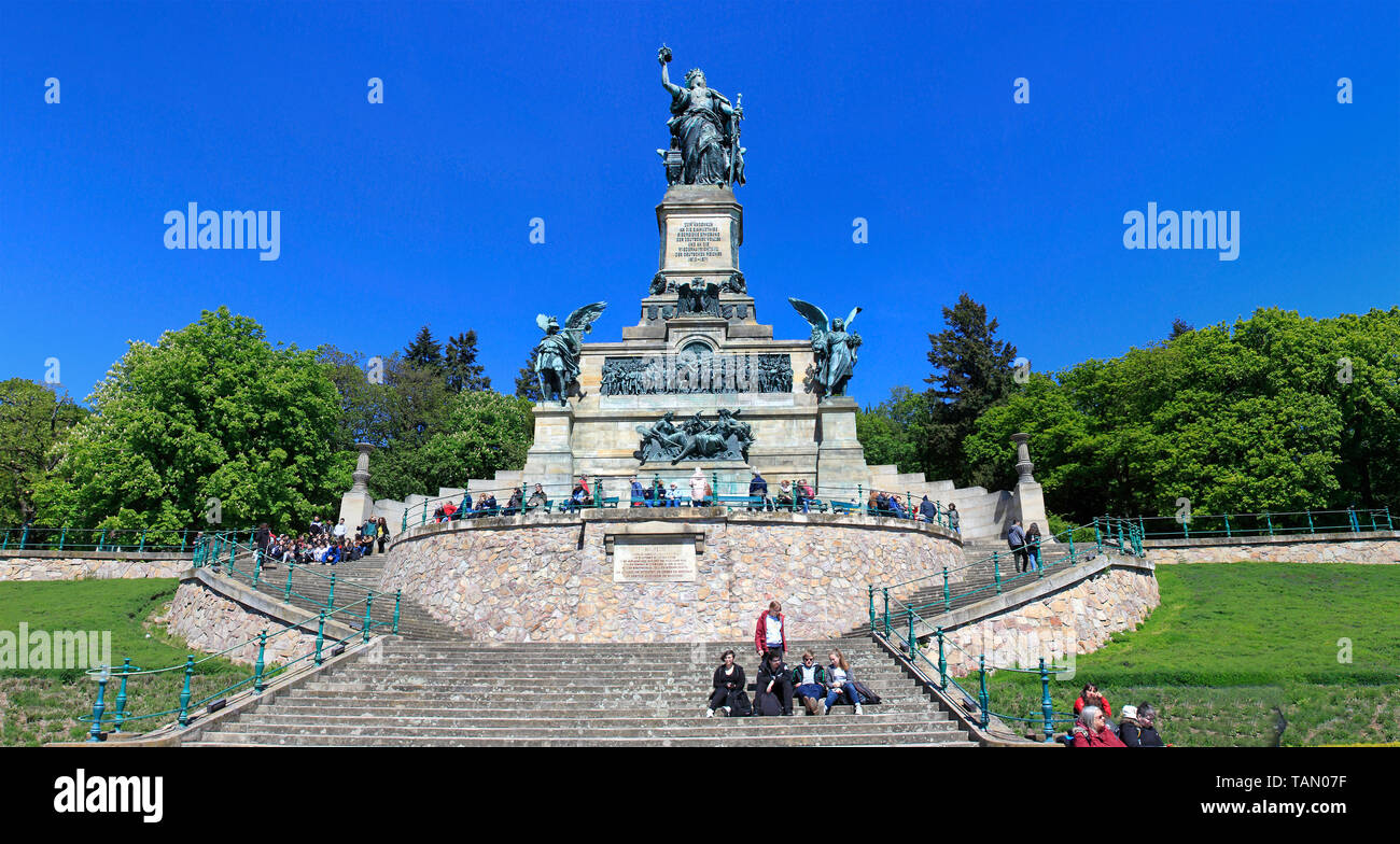 Niederwalddenkmal, deutsche National Monument über Rüdesheim, Unesco Welterbe Oberes Mittelrheintal, Rheingau, Hessen, Deutschland Stockfoto