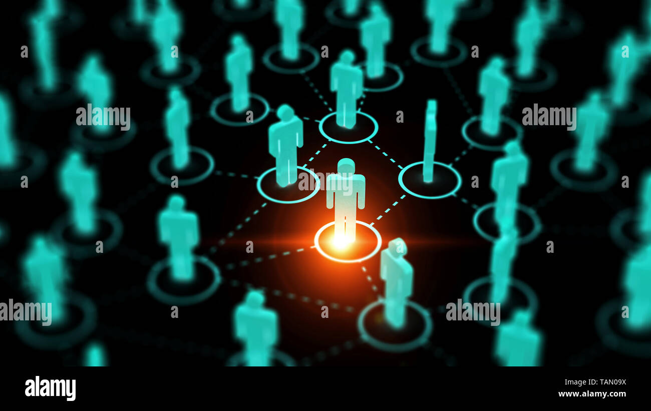 Abstrakte soziale Netzwerk Konzept, die menschlichen Figuren von Network graph. Stockfoto
