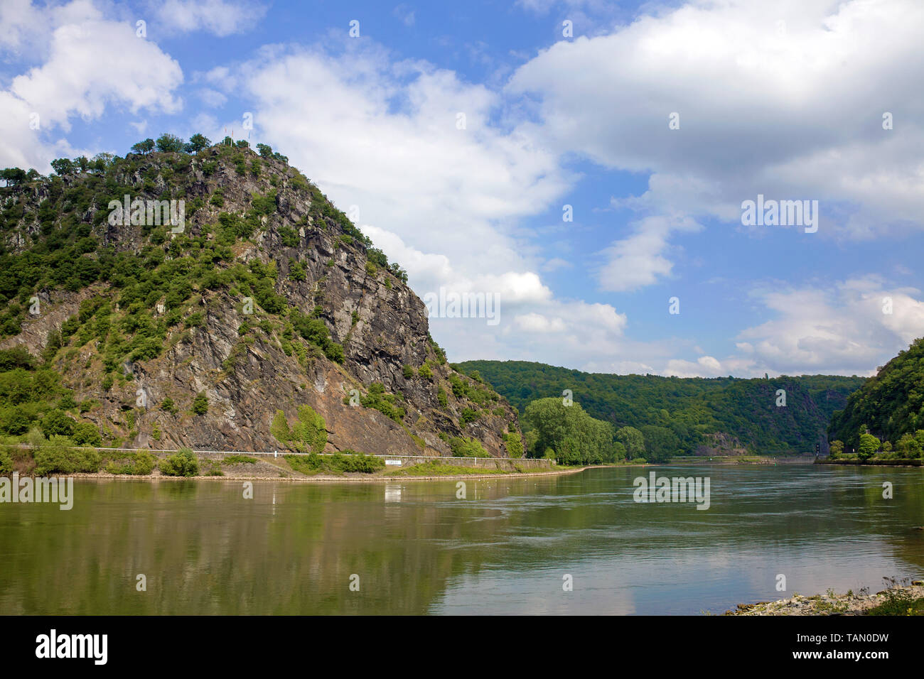 Loreley am rechten Ufer des Rheins, St. Goarshausen, Unesco Welterbe Oberes Mittelrheintal, Rheinland-Pfalz, Deutschland Stockfoto