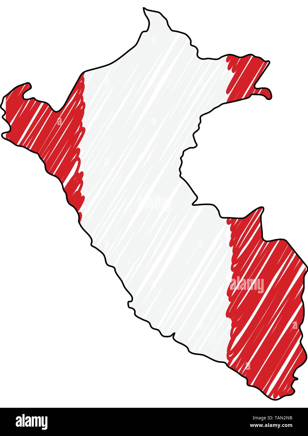Peru Karte Hand gezeichnete Skizze. Vektor Konzeption Illustration flag, Kinder Zeichnen, Kritzeln Karte. Land Karte für Infografik, Broschüren und Stock Vektor