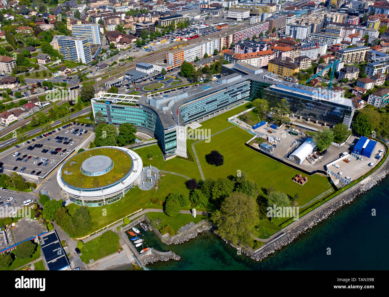 Hauptsitz der schweizerischen multinationalen Essen und Trinken Firma Nestle S.A. am Lac Leman, Vevey, Schweiz Stockfoto