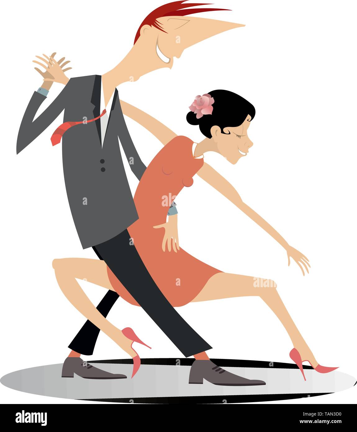 Lustig tanzen junge Paar isoliert. Romantische tanzen Mann und Frau Cartoon Illustration Stock Vektor