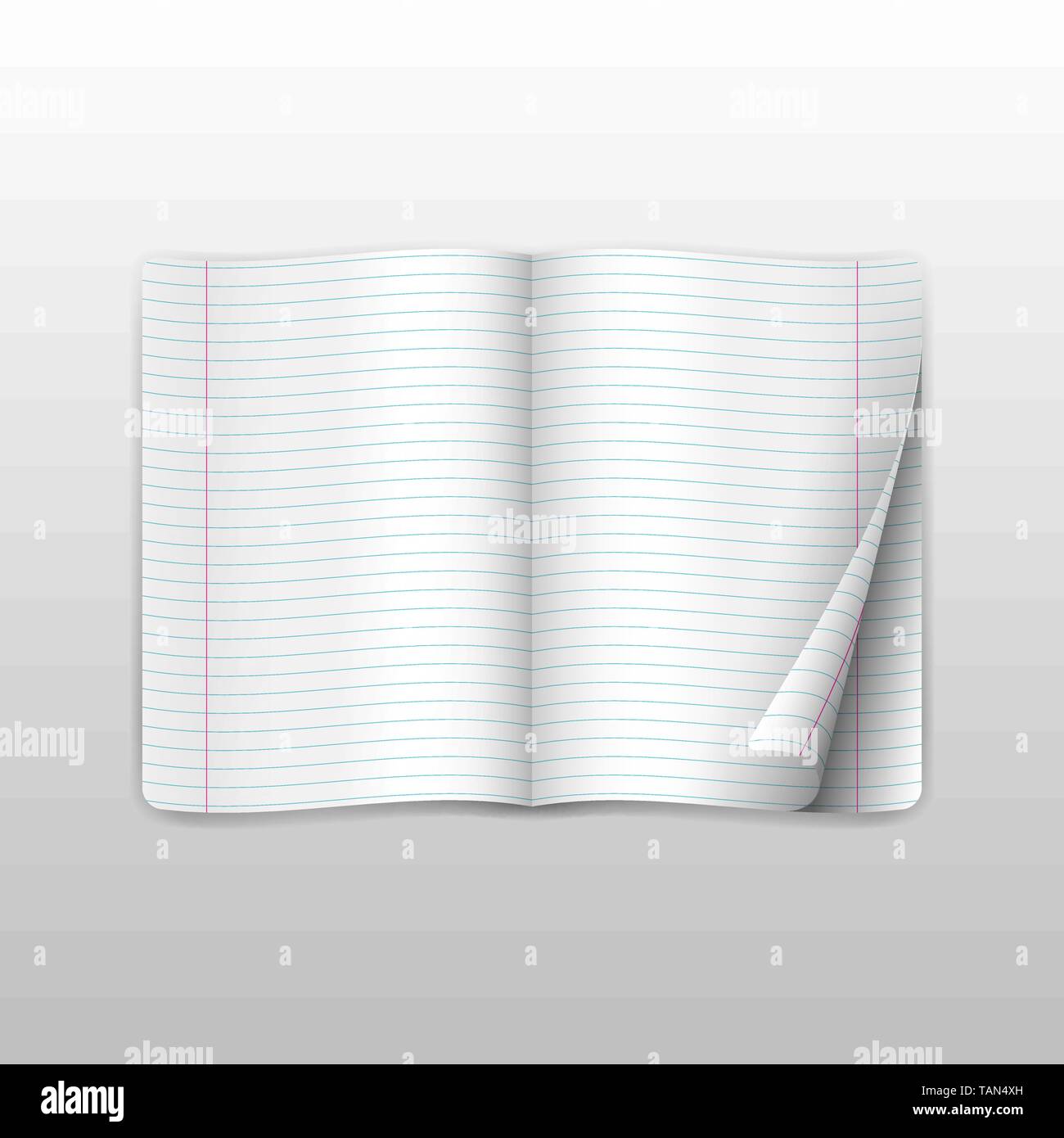 Notebook Vorlage mit Streifen und gefaltete Blatt öffnen. Mockup Magazin oder Notepad für Text. Hellen Hintergrund. Stock Vektor