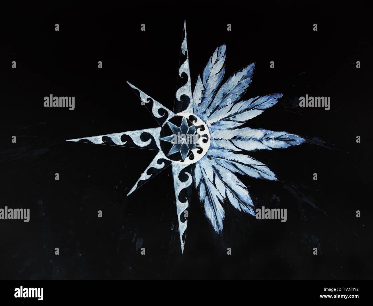 Dekorative Grafik in Form eines Sterns mit Federn Stockfoto