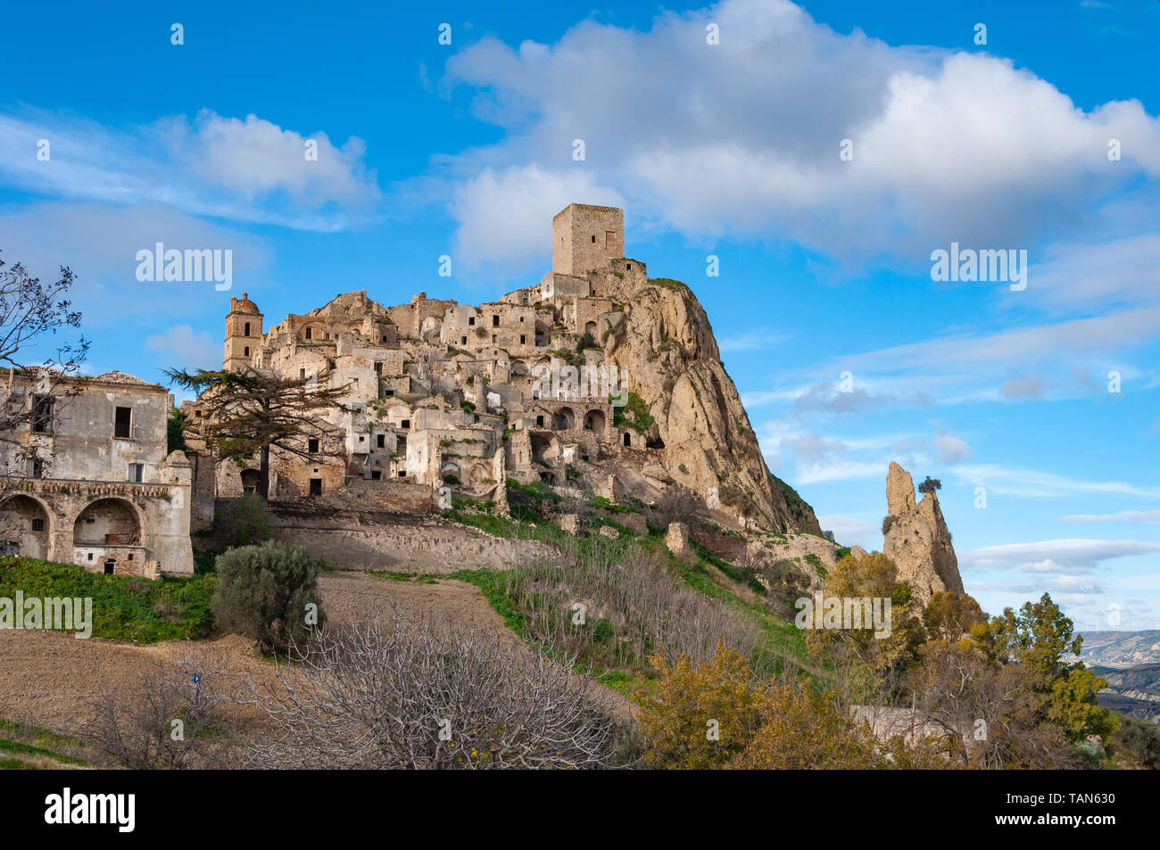 Rotondella, die Geisterstadt in der Nähe von Matera, die Stadt der Steine. Rotondella berühmt in der Welt für die in den Filmen und in der Werbung verwendet werden. Stockfoto