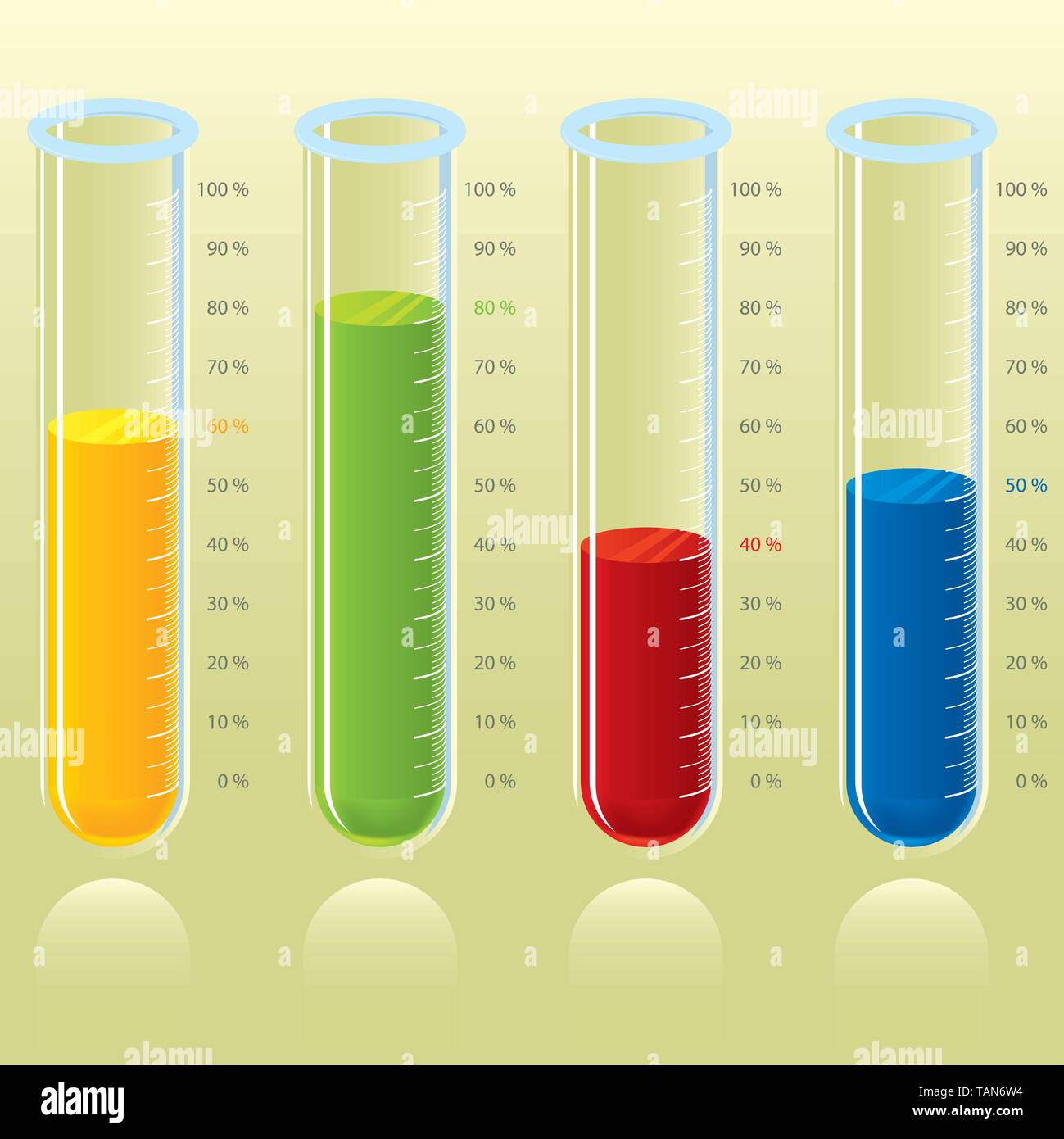 Vector Illustration von bearbeitbaren Reagenzgläser Diagramm in Farben. Stock Vektor