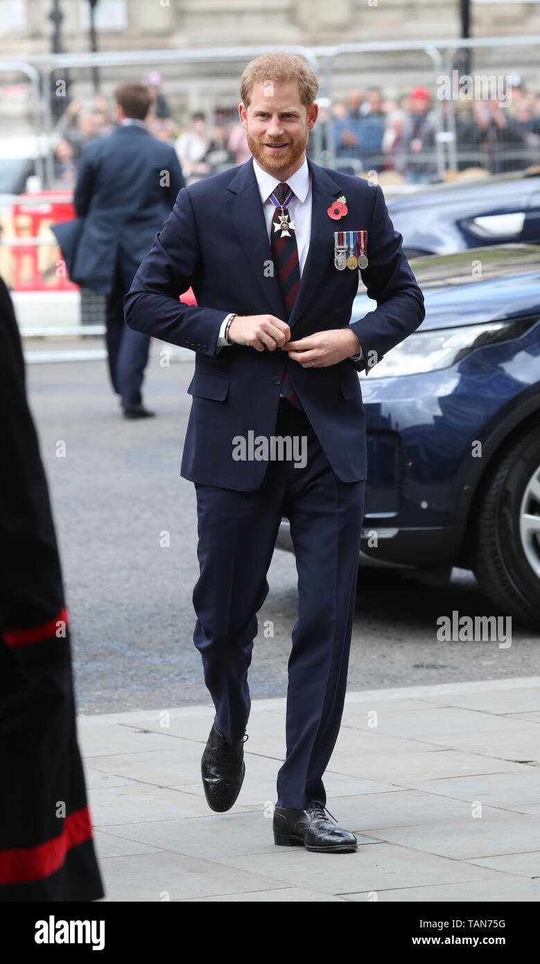 Die Herzogin von Cambridge, begleitet von dem Herzog von Sussex, besucht die Anzac Day Service des Gedenkens und Danksagung an der Westminster Abbey mit: Prinz Harry, Herzog von Sussex, Wo: London, Vereinigtes Königreich, wenn: 25 Apr 2019 Credit: John rainford/WANN Stockfoto