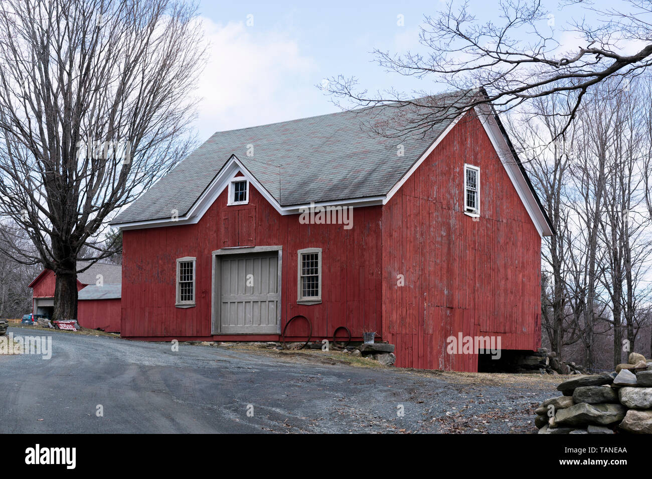Granville/USA - April 2019: ein Haus der Ahorn Ecke Farm. Stockfoto