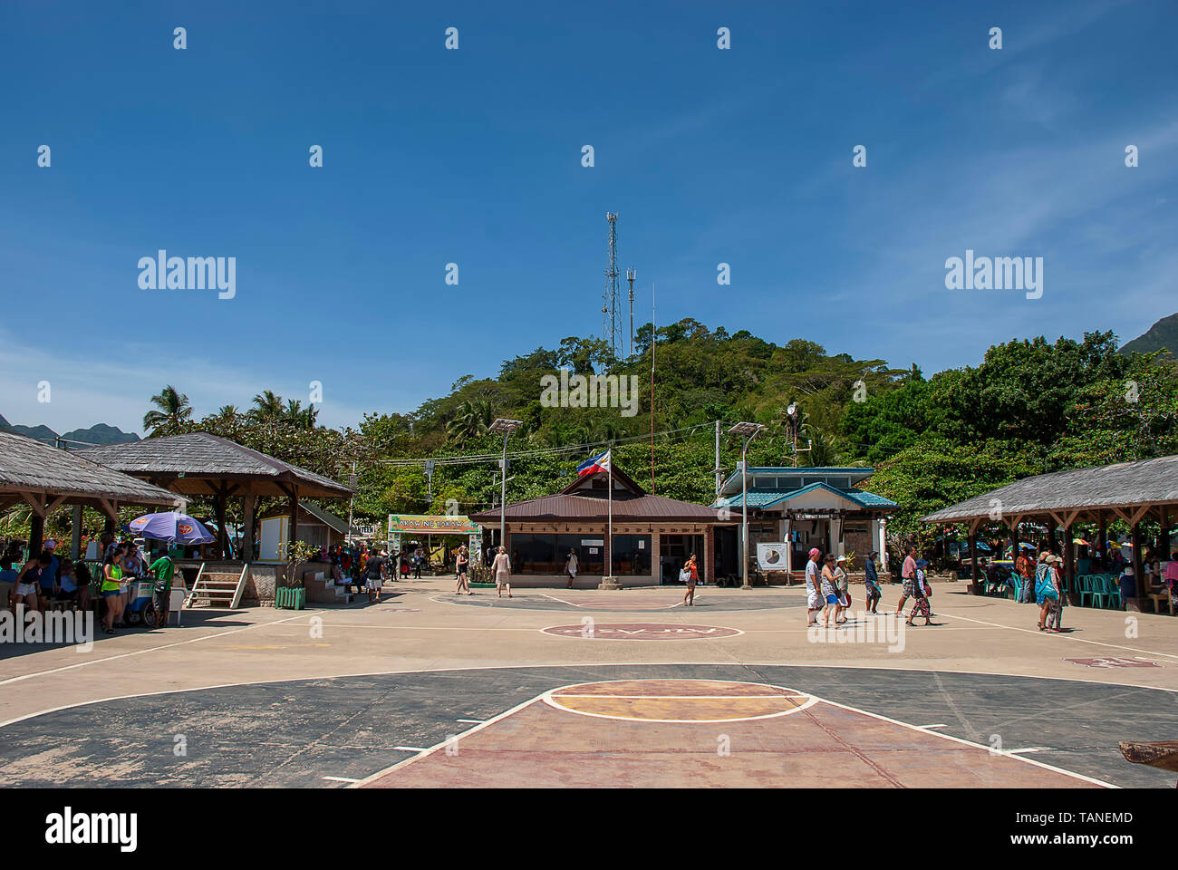 Der Ausgangspunkt für Ausflüge zu den Puerto Princesa Subterranean River in Palawan, Philippinen Stockfoto