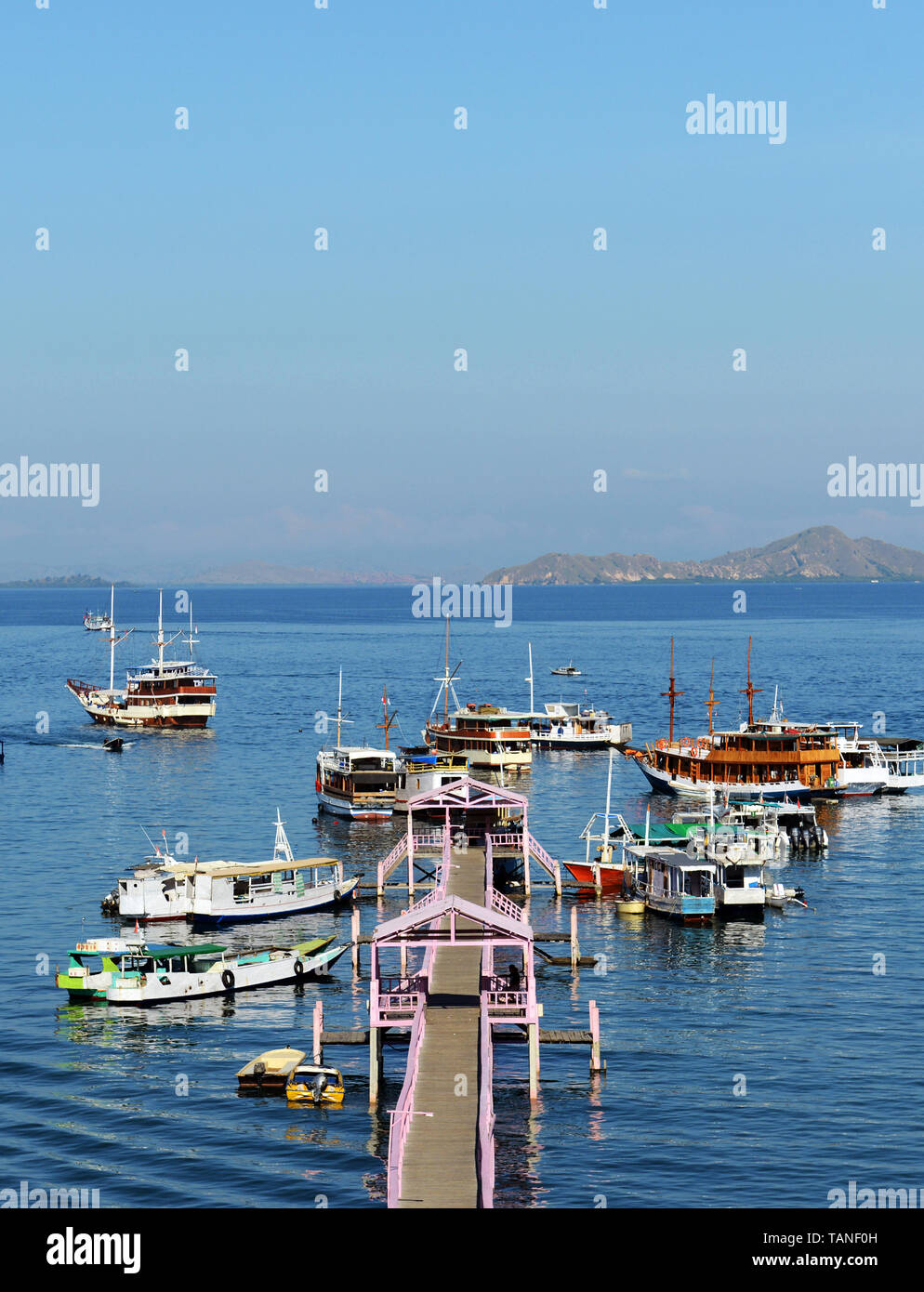 Der malerische Hafen von Labuan Bajo, Flores, Indonesien. Stockfoto