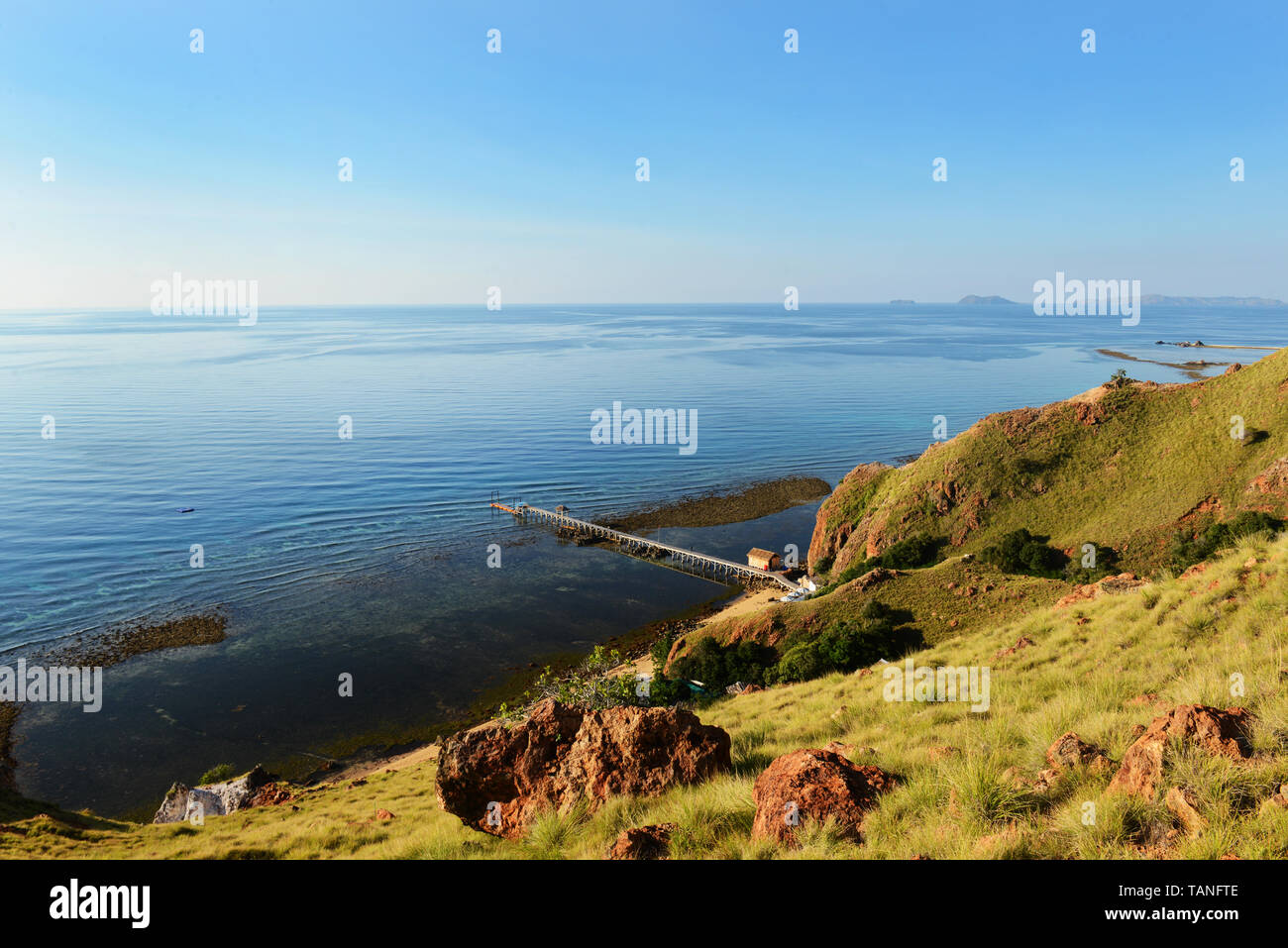 Blick auf die X Piraten Campe auf sebayur Besar Insel Komodo N. P. Stockfoto
