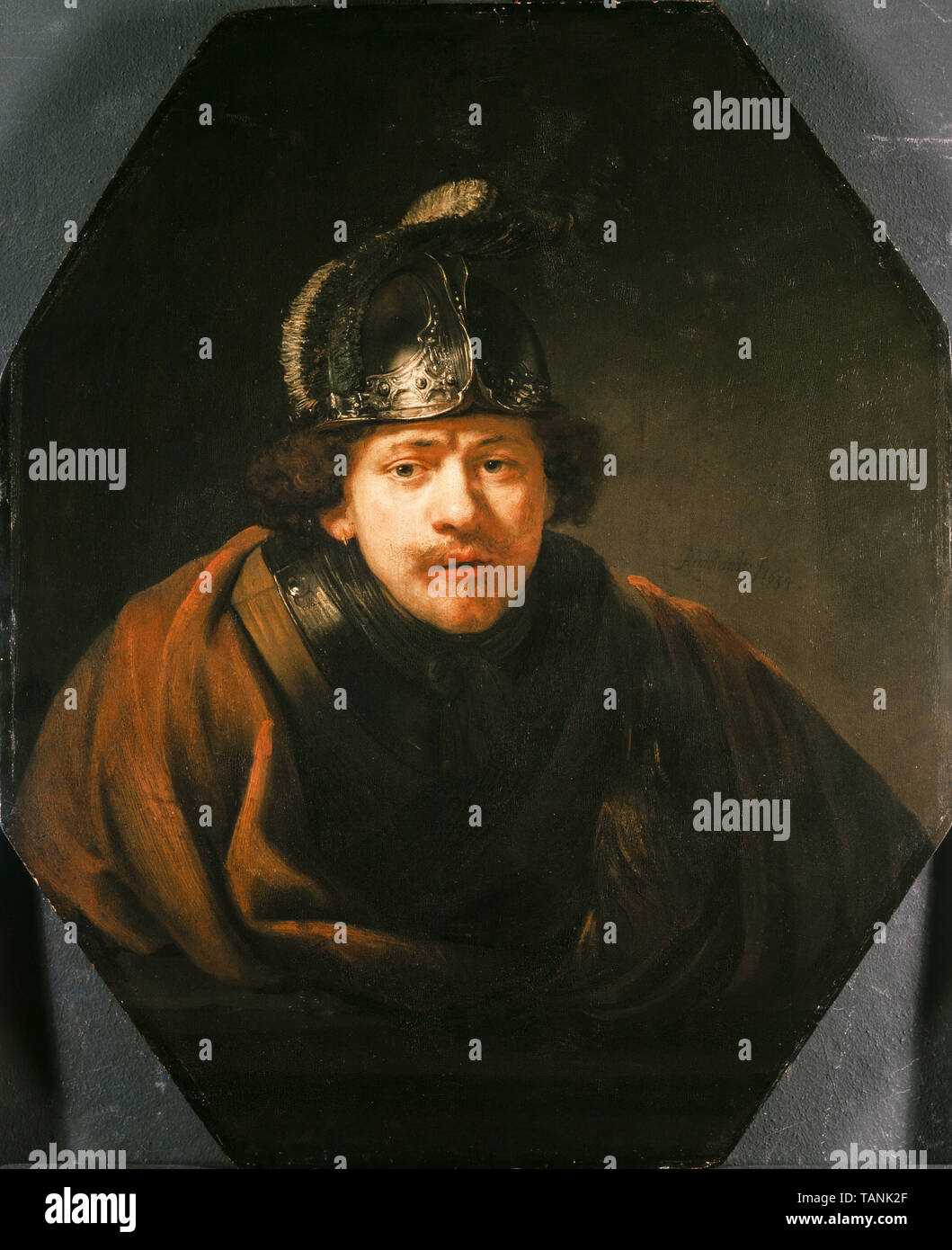 Rembrandt van Rijn, Selbstbildnis mit Helm, Malerei, 1634 Stockfoto