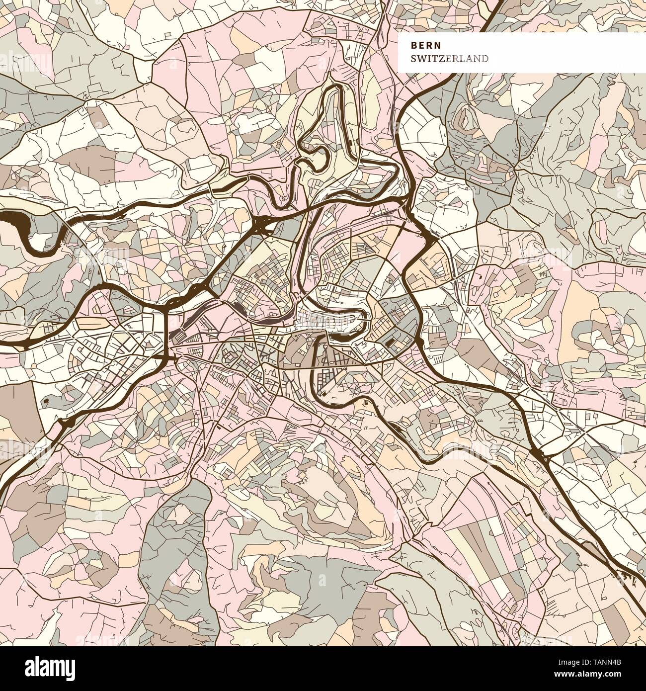 Karte von Bern, braun gefärbte Version für Apps, Print oder Web Hintergründe Stock Vektor