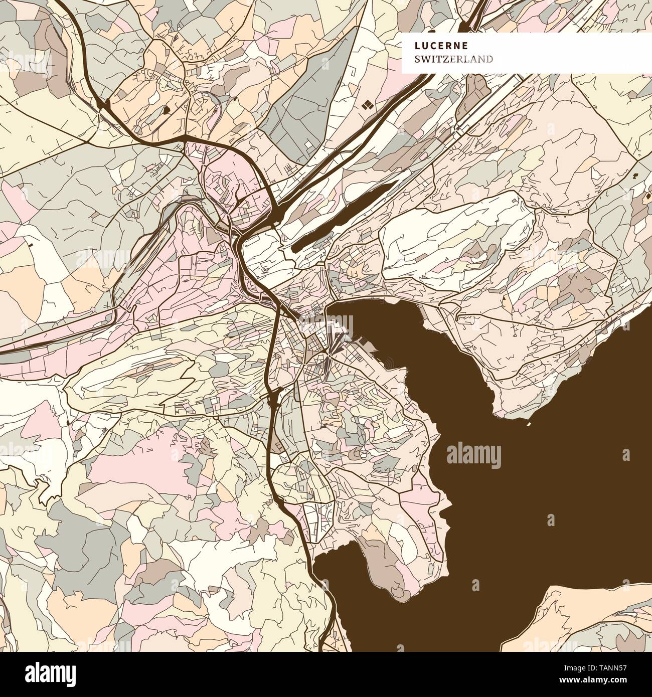 Karte von Luzern, braun gefärbte Version für Apps, Print oder Web Hintergründe Stock Vektor