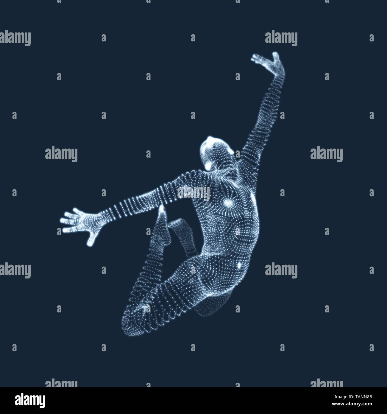 Gymnast. Man. 3D-Modell des menschlichen Körpers. Gymnastik Aktivitäten für Icon Health und Fitness Community. Vektorgrafiken aus Teilchen. Stock Vektor