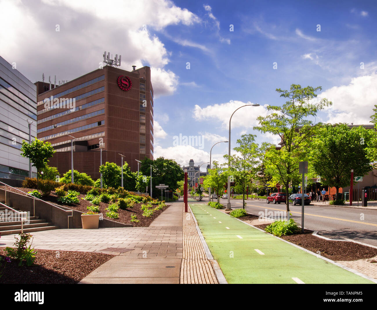 In Syracuse, New York, USA. University Avenue, an der Syracuse University Hill, Blick nach Süden in Richtung Marshall und Adams Straßen auf einen schönen Frühling d Stockfoto