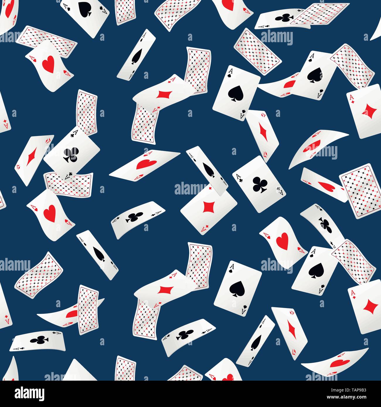 Nahtlose Muster der Karten fallen in verschiedenen Positionen, Karo Herz pik Asse flachbild Vector Illustration. Stock Vektor