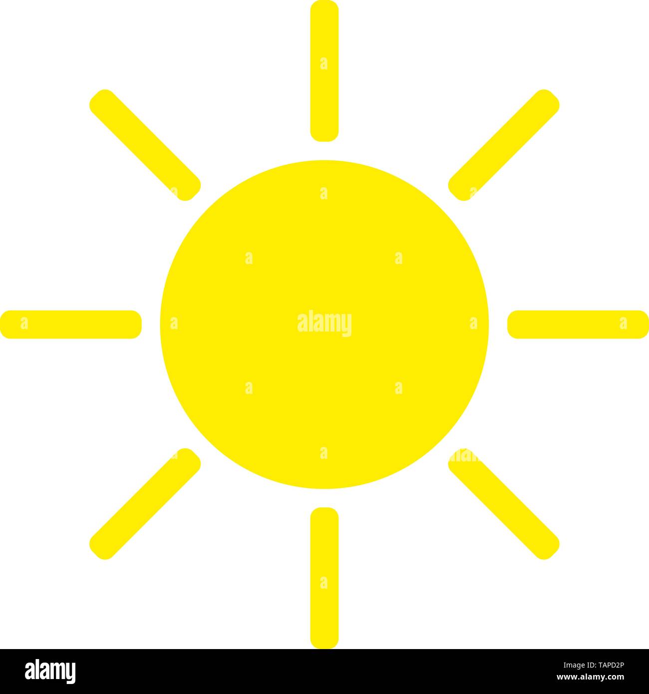 Sonniges Wetter zeichen Symbol auf weißem Hintergrund. Gelbe Sonne Abbildung Stock Vektor