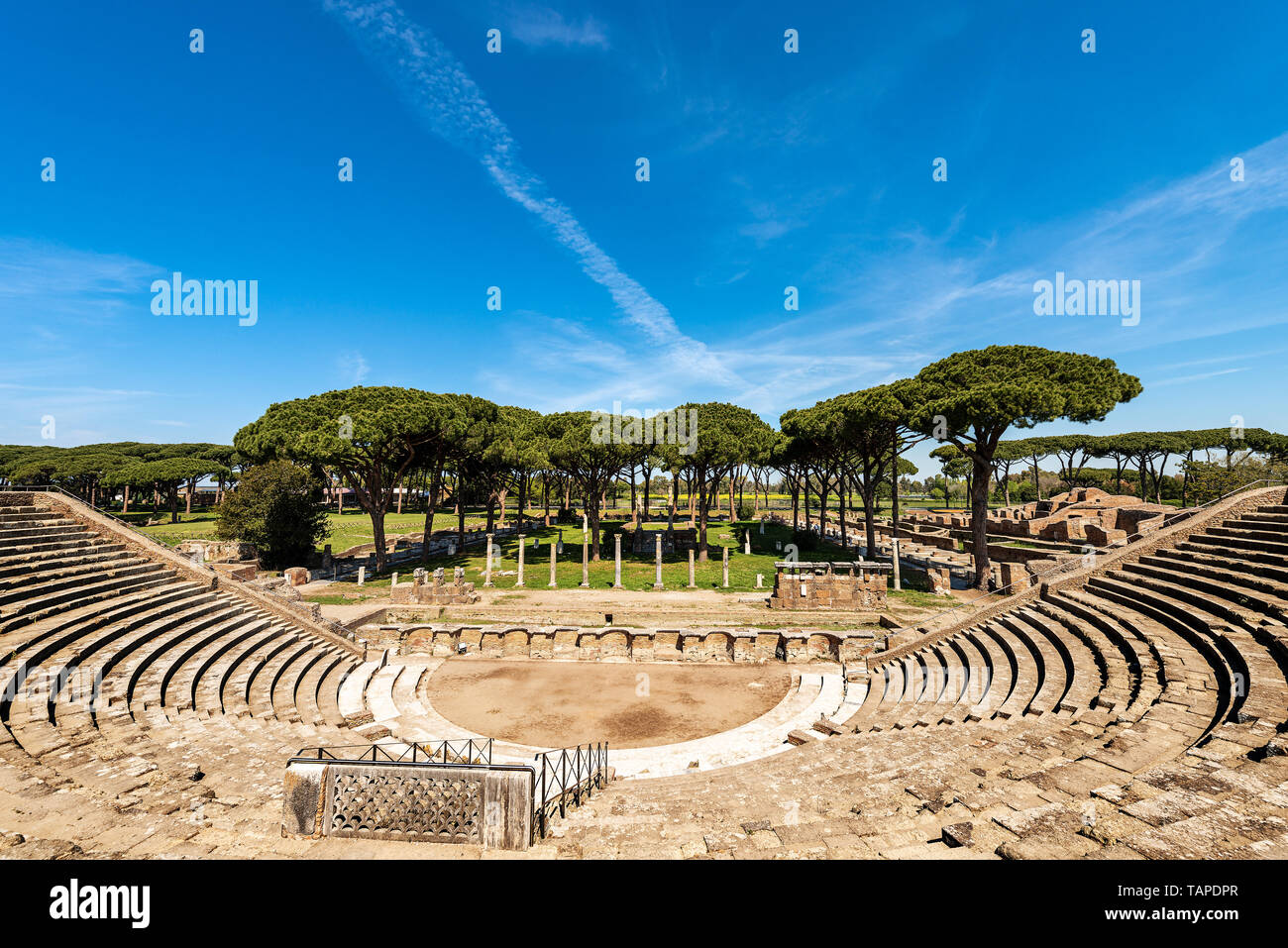 Römische Theater in Ostia Antica, Kolonie im 7. Jahrhundert v. Chr. in der Nähe von Rom gegründet, UNESCO-Weltkulturerbe. Latium, Italien, Europa Stockfoto