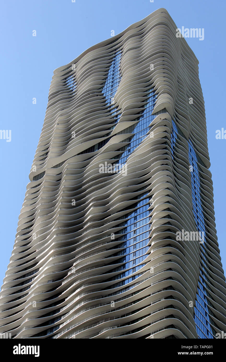 Die Aqua Tower, ein Hochhaus in der Lakeshore East Entwicklung im Loop, Chicago, Illinois, von Jeanne Gang konzipiert und StudioGang Stockfoto