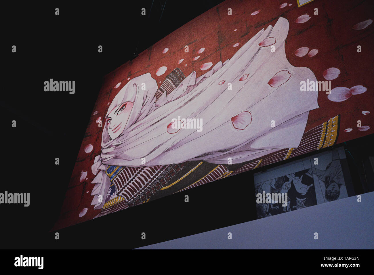Manga artwork hängende Fahne - 'MAnga' Ausstellung im British Museum - London - Mai 2019 Stockfoto