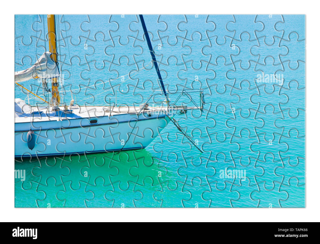 Lernen auf einem Segelboot Schritt für Schritt zu reiten - Konzept Bild im Puzzle Form Stockfoto