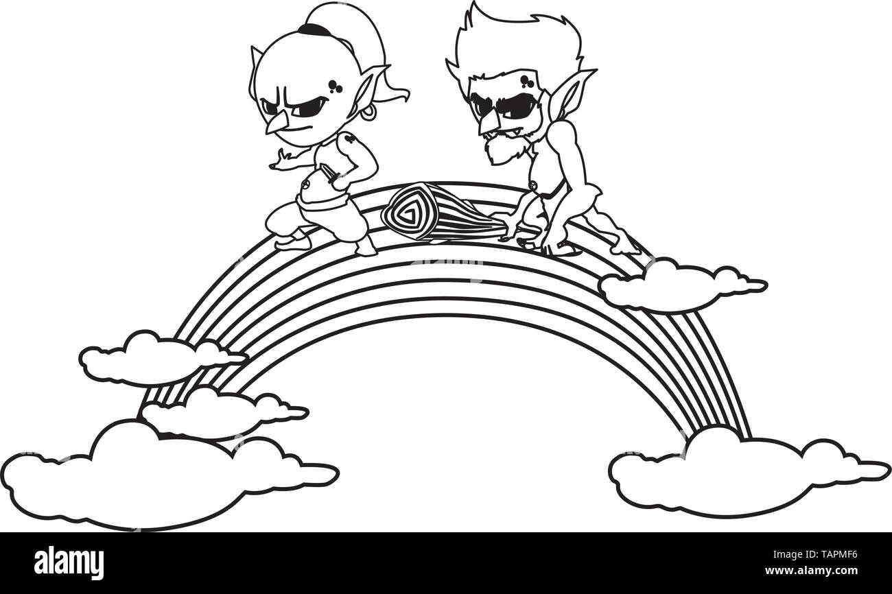 Hässliche Troll mit caveman gnome und Rainbow Vector Illustration Design Stock Vektor