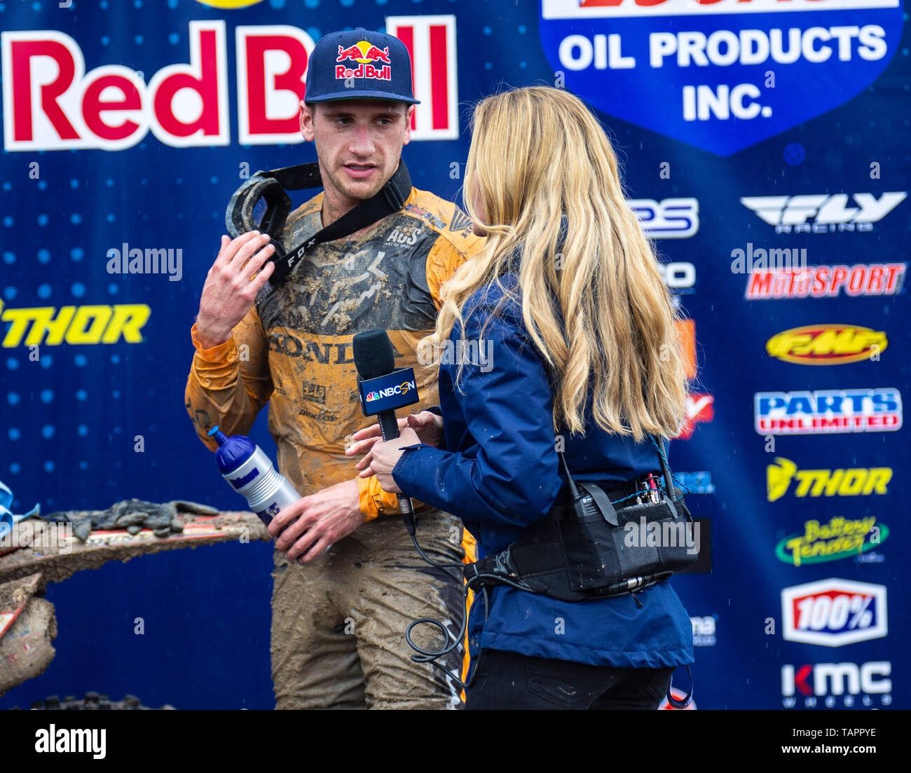 Mai 18, 2019 Rancho Cordova, CA USA: #94 Ken Roczen auf dem Podium nach dem Lucas Oil Pro Motocross 450 Meisterschaft an hangtown Motocross Classic Rancho Cordova, CA Thurman James/CSM Stockfoto