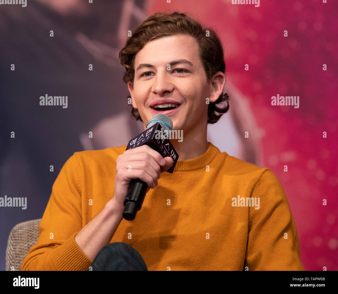 (190527) - Seoul, 27. Mai 2019 (Xinhua) - Schauspieler Tye Sheridan nimmt an einer Pressekonferenz der Film "X-Men: Dark Phoenix" in Seoul, Südkorea, 27. Mai 2019 zu fördern. Der Film wird in Südkorea am 5. Juni freigegeben werden. (Xinhua / Lee Sang-ho) Stockfoto