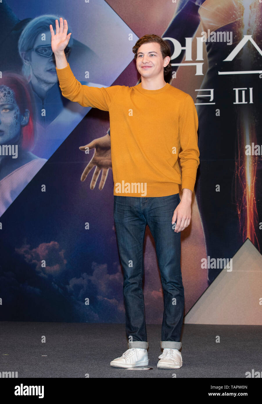 (190527) - Seoul, 27. Mai 2019 (Xinhua) - Schauspieler Tye Sheridan nimmt an einer Pressekonferenz der Film "X-Men: Dark Phoenix" in Seoul, Südkorea, 27. Mai 2019 zu fördern. Der Film wird in Südkorea am 5. Juni freigegeben werden. (Xinhua / Lee Sang-ho) Stockfoto