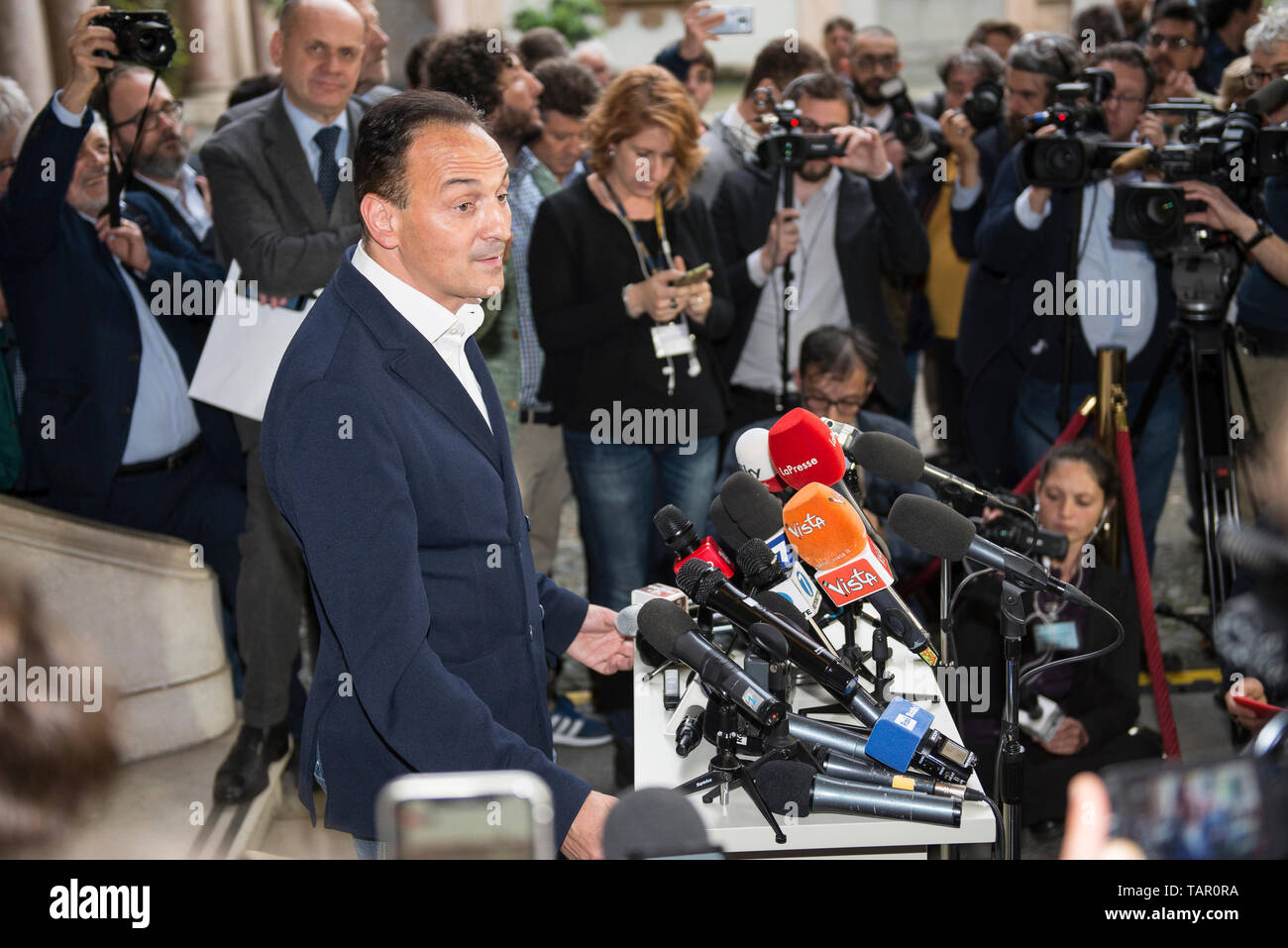 Turin, Piemont, Italien. 27. Mai, 2019. Turin, Italy-May 27, 2019 Wahlen der Region Piemont: Alberto Cirio eingehende Präsidentin der Region Piemont Credit: Stefano Guidi/ZUMA Draht/Alamy leben Nachrichten Stockfoto