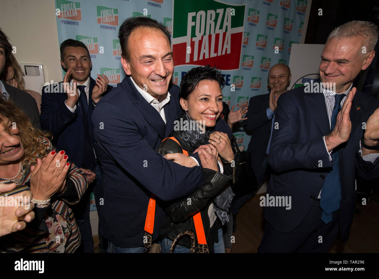 Turin, Piemont, Italien. 27. Mai, 2019. Turin, Italy-May 27, 2019 Wahlen der Region Piemont: Alberto Cirio eingehende Präsidentin der Region Piemont Credit: Stefano Guidi/ZUMA Draht/Alamy leben Nachrichten Stockfoto