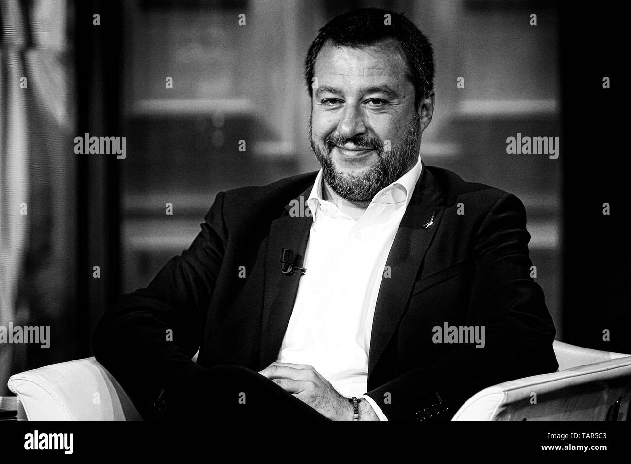 Matteo Salvini Rom, 27. Mai 2019. Italienische Vizepremier Matteo Salvini erscheint als Gast in der Talk Show Porta a Porta über die Wahlen zum Europäischen Parlament zu sprechen. Foto Samantha Zucchi Insidefoto Stockfoto