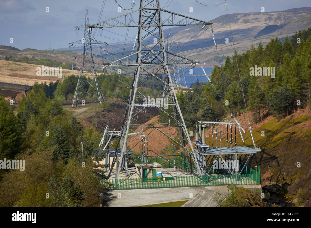 Woodhead 3 Derbyshire Blick von oben die alte Eisenbahnlinie trans-Pennine Tunnel. Betreiber National Grid Plc verwenden Sie den Tunnel Strom Kabel Stockfoto