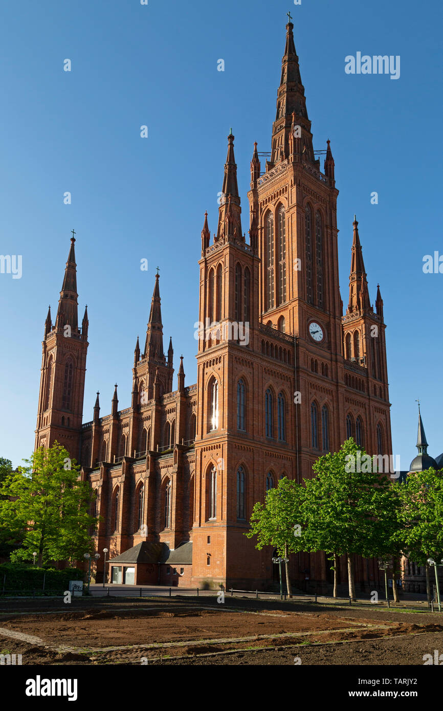 Die Marktkirche (Markt Kirche) in Wiesbaden, die Landeshauptstadt von Hessen, Deutschland. Stockfoto