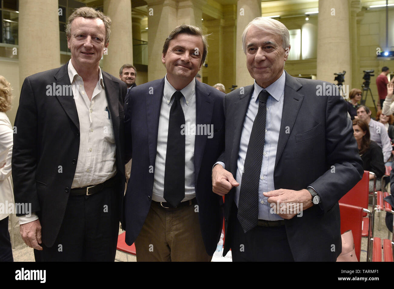 Demokratische Partei europäischen Kandidaten Präsentation mit: Roberto Battiston, Giuliano Pisapia, Carlo Calenda Wo: Rom, Italien Wann: 26. Apr 2019 Credit: IPA/WENN.com ** Nur für die Veröffentlichung in Großbritannien, den USA, Deutschland, Österreich, Schweiz ** verfügbar Stockfoto