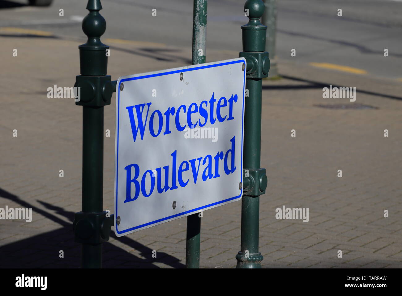 Straßenschild auf Worcester Boulevard, Christchurch, Neuseeland Stockfoto