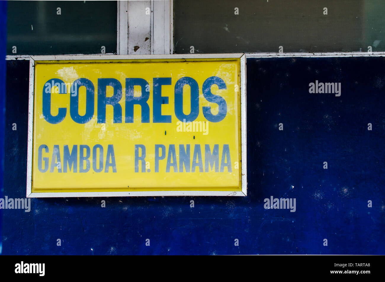 Details der Alten, jetzt geschlossen, Postgebäude in der kleinen Stadt von Gamboa in der Nähe des Panamakanals befindet Stockfoto