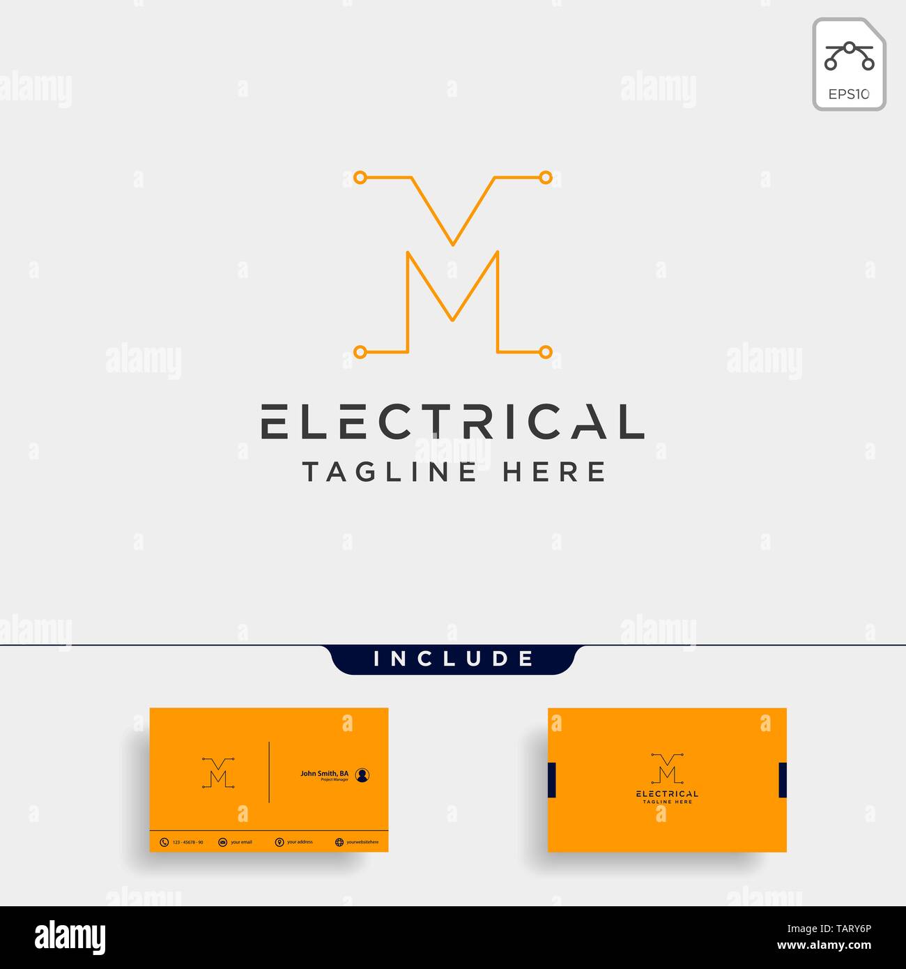 Connect oder elektrische m Logo Design Vector icon-Element mit Business Card isoliert gehören Stock Vektor