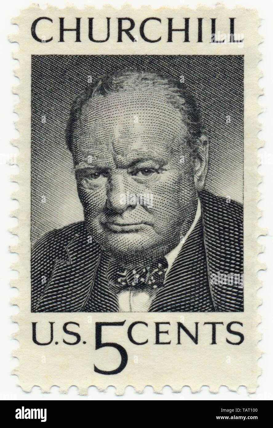 Historischen Porto Briefmarken, Historische Briefmarken, 5 Cent, 1965, Zum Tod von Winston Churchill, USA Stockfoto