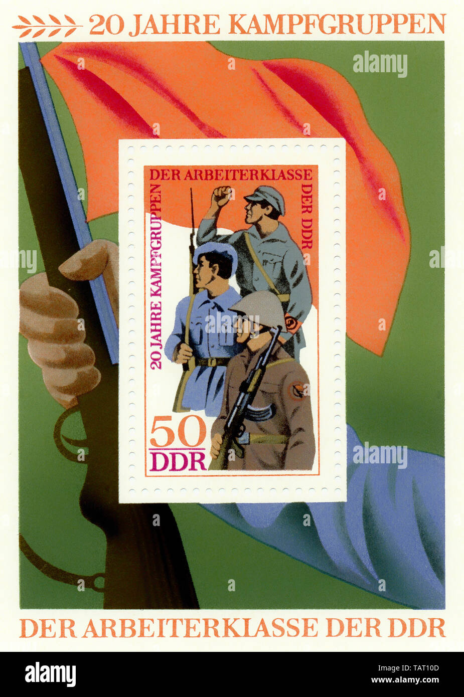 Historische Briefmarken der DDR, politische Motive, Historische Briefmarke der DDR, 20 Jahre Kampfgruppen, Deutsche Demokratische Republik, 1973 Stockfoto