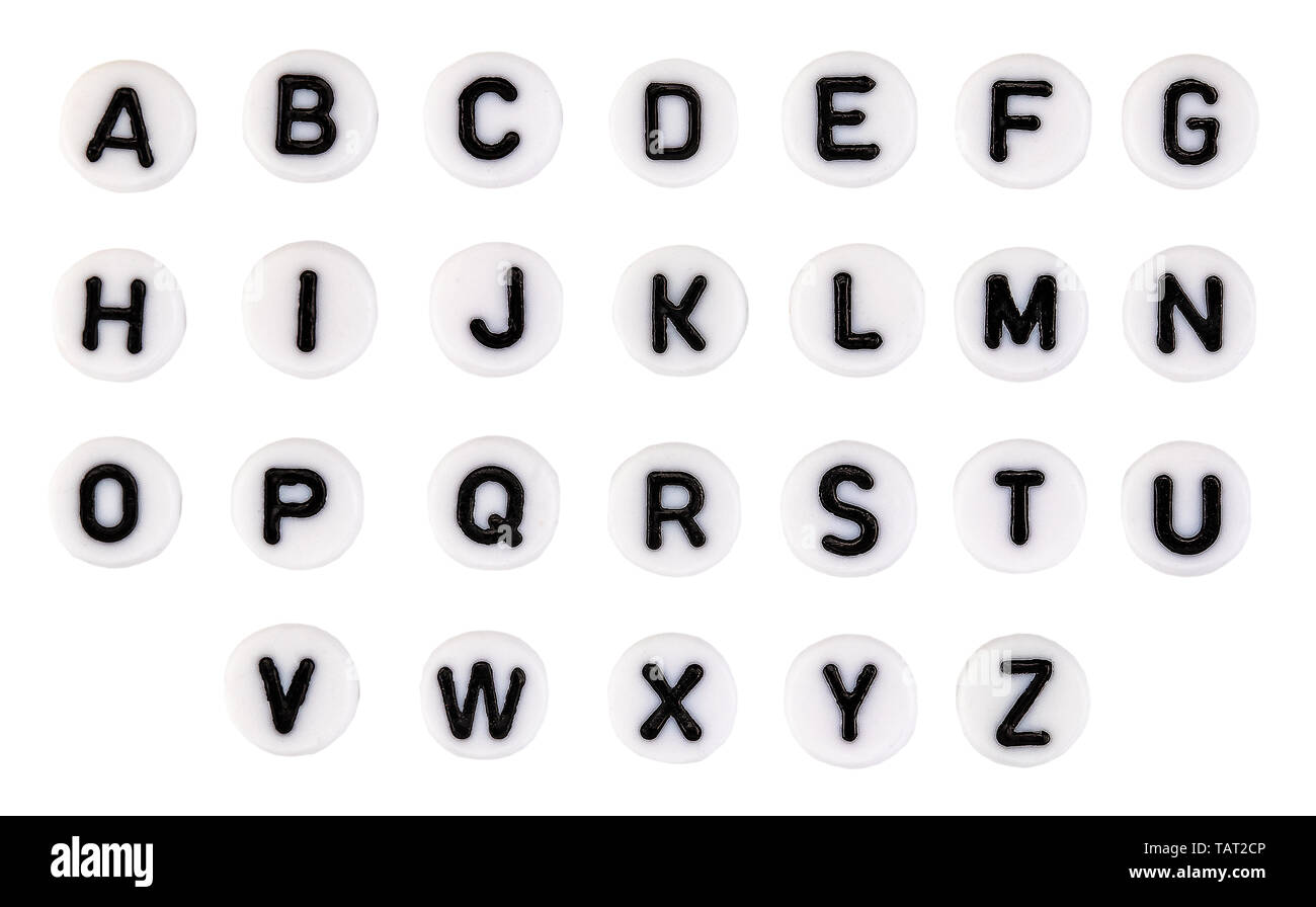 Kunststoffkugeln Alphabet auf einem weißen Hintergrund. Stockfoto