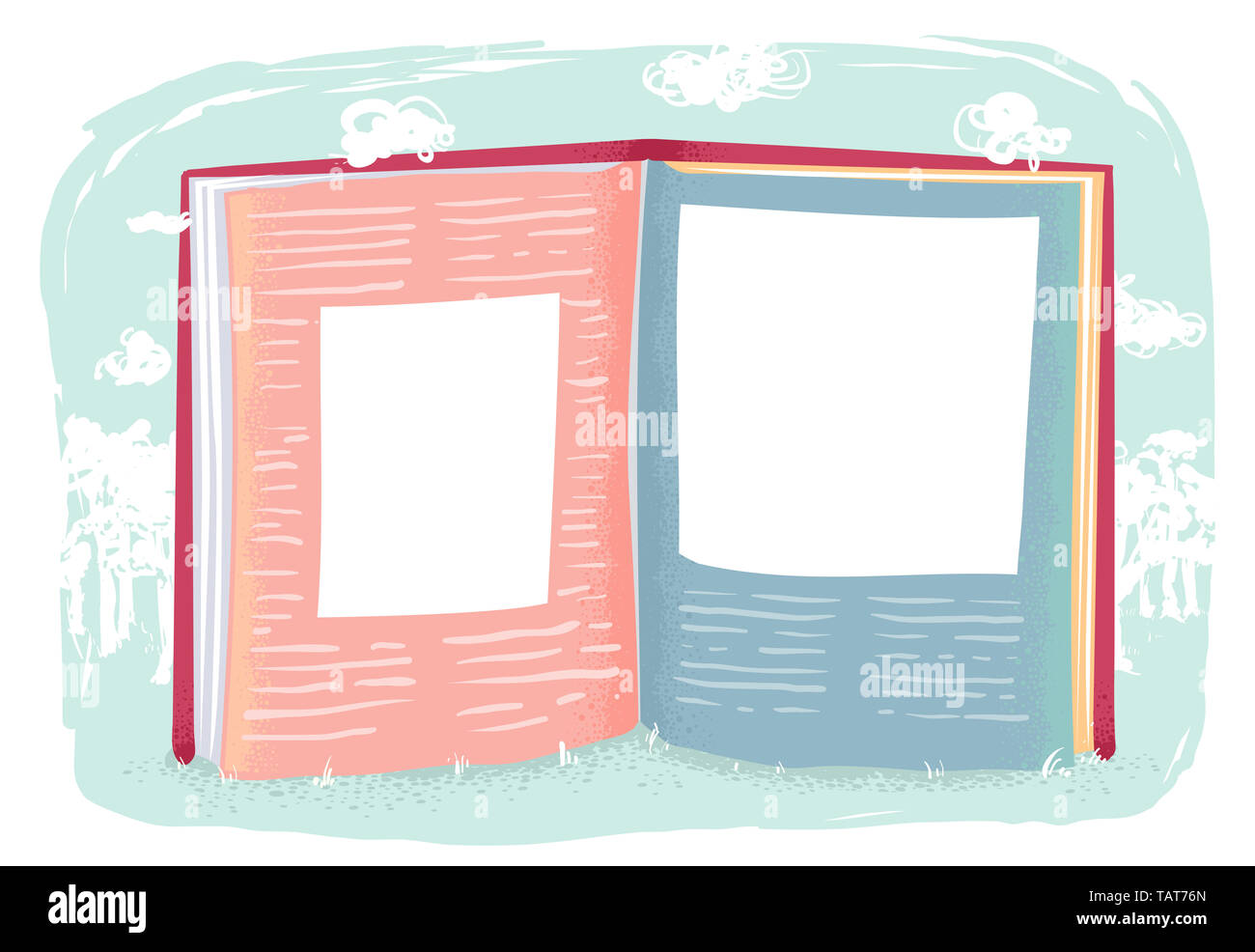 Abbildung: ein offenes Buch mit leeren Speicherplatz für Bilder Stockfoto